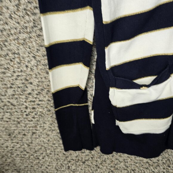 Cache Cardigan Womens XS Navy Blue Striped Snap Button Casual Ladies - Picture 3 of 7